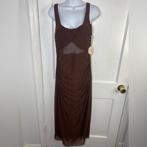 Camila Coelho NWT Chocolate Brown Low Back Sleeveless Mesh Dress